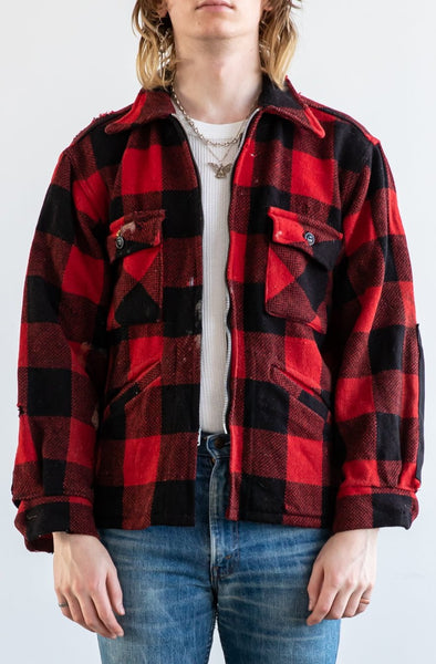 VINTAGE 1960's Distressed Buffalo Plaid Thick Wool Flannel