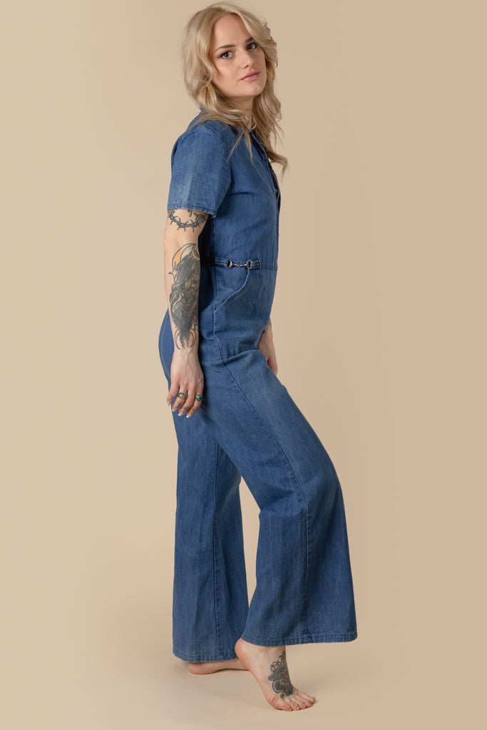 1970's Vintage Flared Jeans Coveralls (Women's Medium)