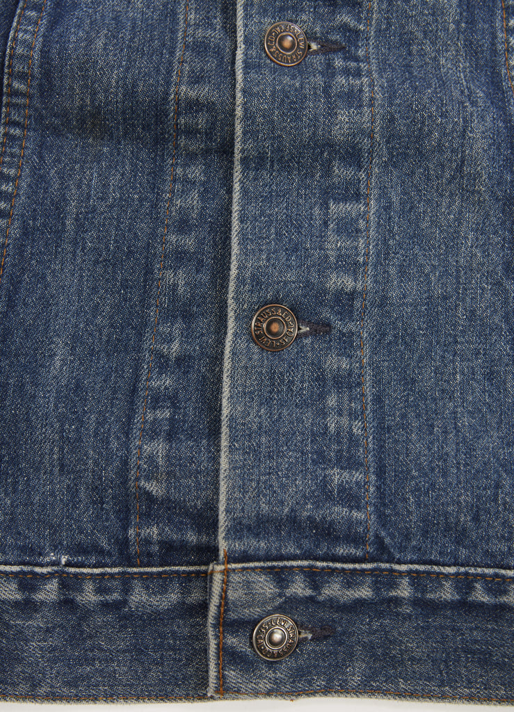 1980's Vintage Levi's Trucker Jacket| 75505-0217| Union Made| Medium Wash| Denim Jean Jacket| 2 pockets| Levi Strauss & co. (Men's 38)