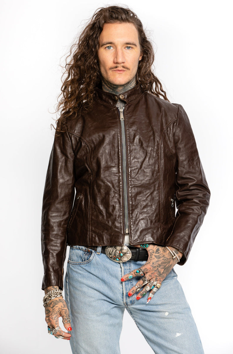 Vintage 1960's brown leather cafe racer C&C Zipper Vintage Moto