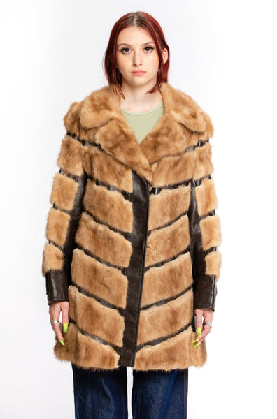 1970's Mink Leather Chevron Fur Coat| Vintage Herringbone Mink Fur