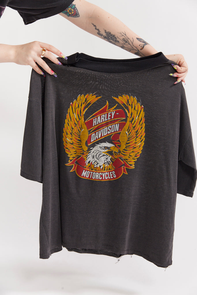 Vintage 1980's Harley-Davidson Motorcycles With Eagle T-shirt (Men's Boxy Extra Large)