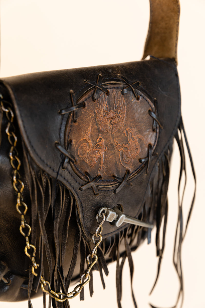 1980's Harley-Davidson Fringe Leather Tooled Bag with Bullet chain –  Widow's Blow