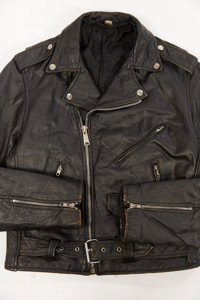 Vintage Classic Black Moto Leather Jacket (fits like a Men's extra small/small)
