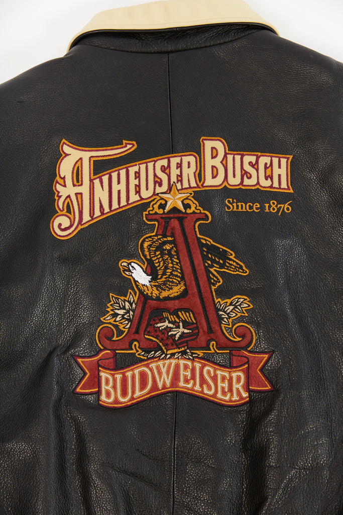 Vintage Excelled Budweiser Leather Varsity Jacket| Anheuser Busch Budweiser Leather Bomber Jacket| By Excelled Leather (Men's XL/XXL)