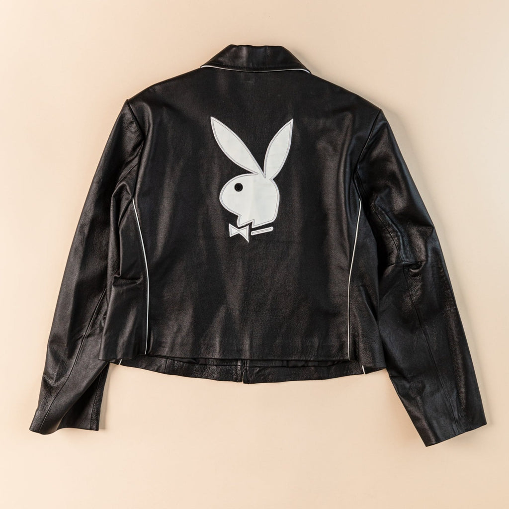 Vintage Playboy Leather Jacket | Playboy Bunny Jacket | Black And White Leather Jacket |Y2K Playboy Jacket |Playboy Moto Jacket (Women's XL)