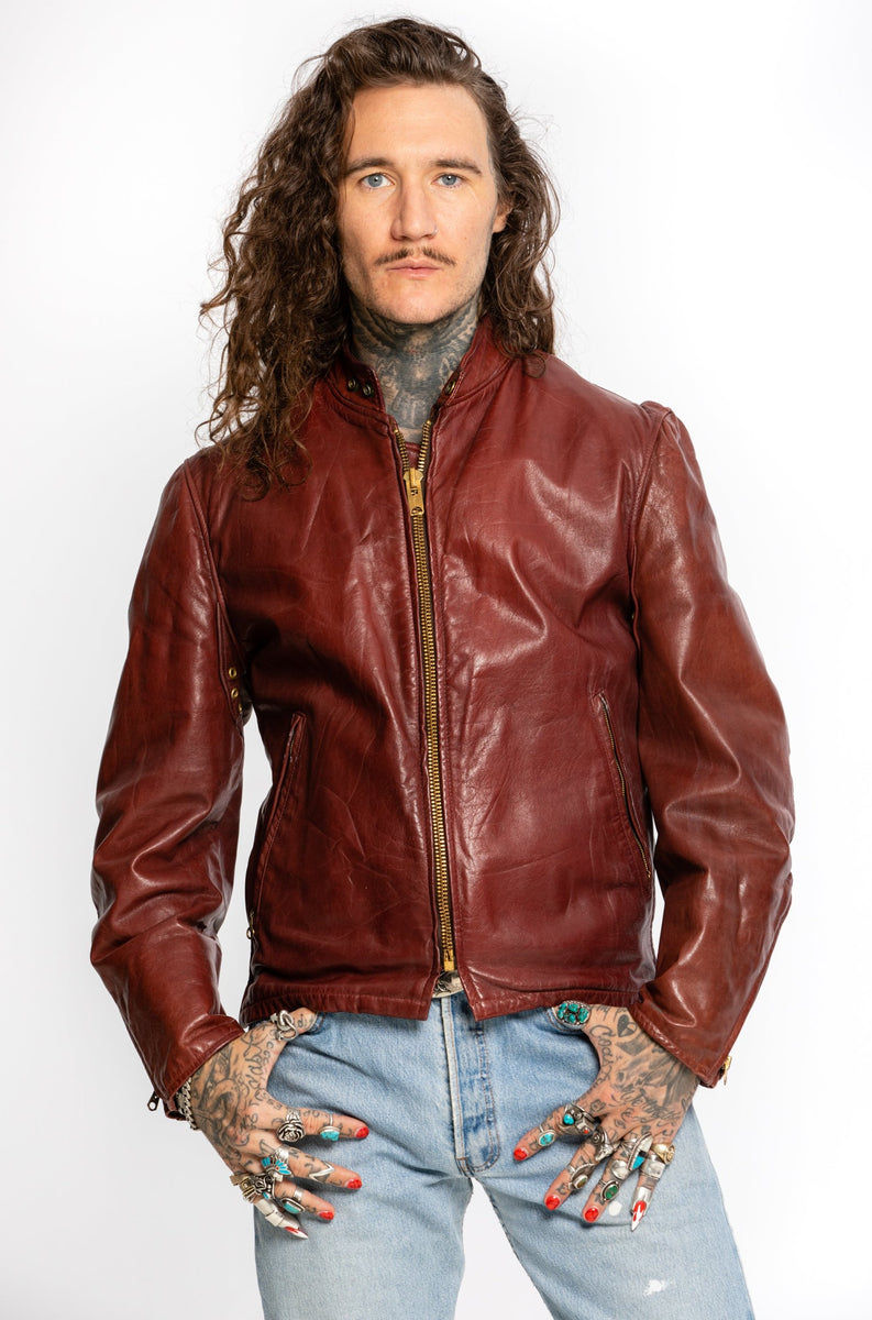 Vintage Schott Jacket Vintage 1970 s Oxblood Leather Cafe Racer Jacket burgundy Leather Biker Jacket Vintage Moto Jacket Men s Large