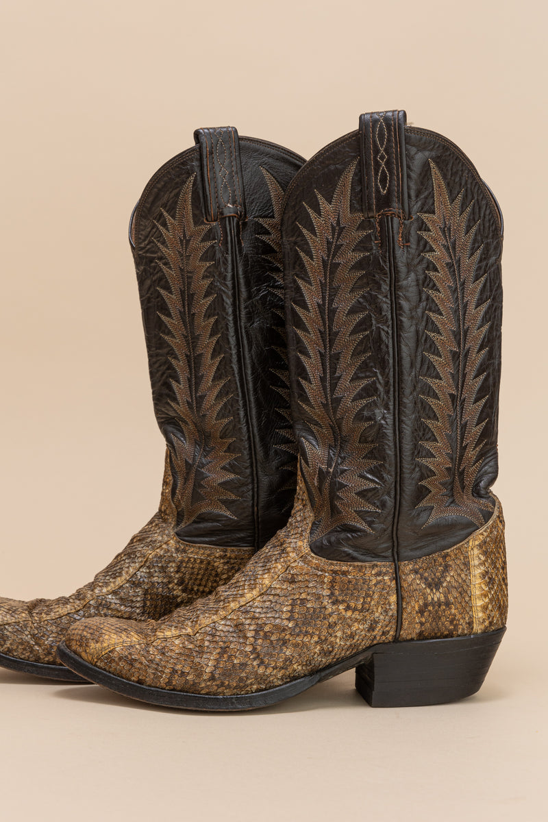Vintage Tony Lama Snake Cowboy Boots| Leather Cowboy Boots