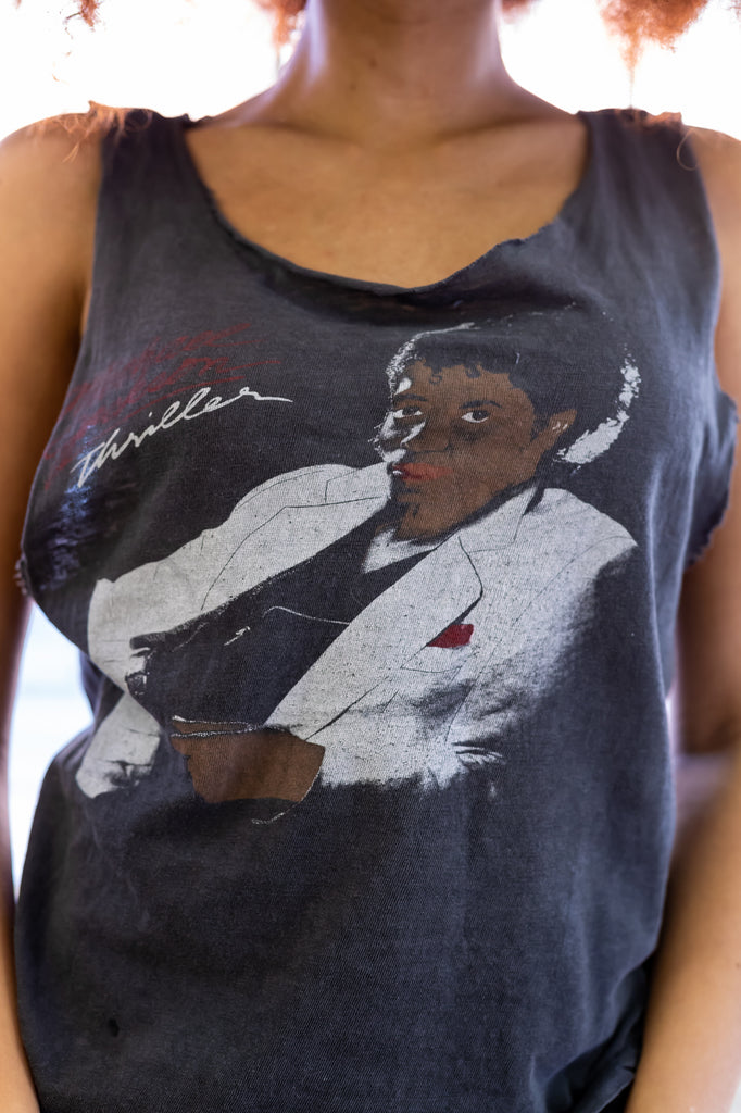 1980's,Vintage, Very Rare: Michael Jackson, Thriller, PAPER THIN, Sleeveless Shirt (one size or Men's Small)