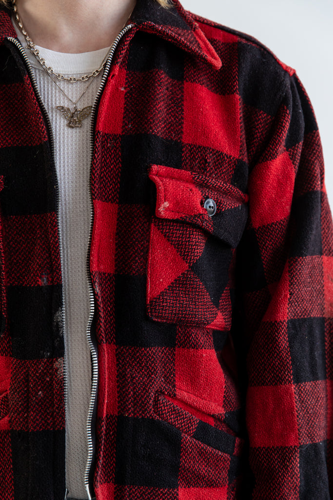 1960's Distressed Buffalo Plaid Thick Wool Flannel Lumberjack Jacket