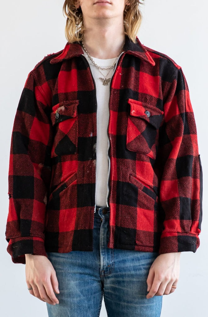 1960's Distressed Buffalo Plaid Thick Wool Flannel Lumberjack Jacket
