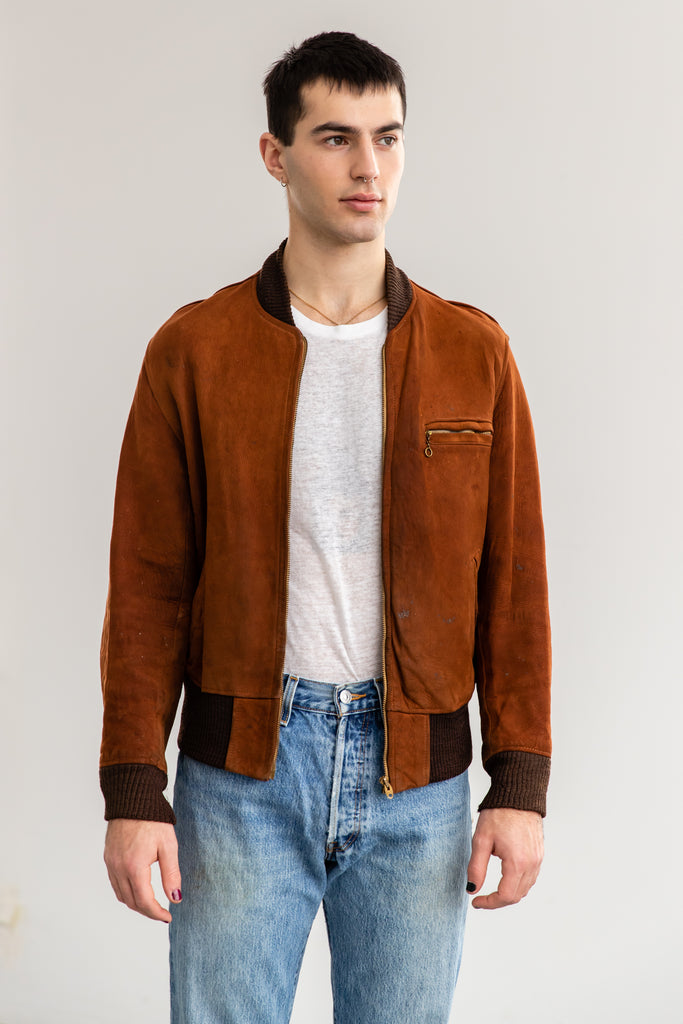 1960's Cognac Suede Bomber Jacket By Craft Of Canada