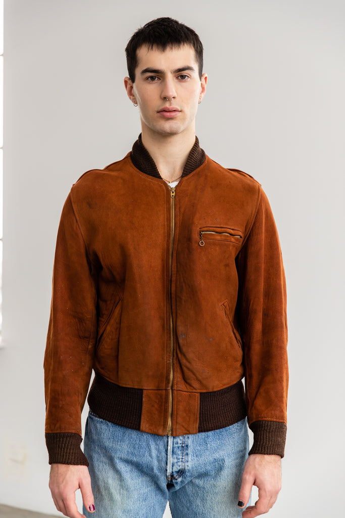 1960's Cognac Suede Bomber Jacket By Craft Of Canada