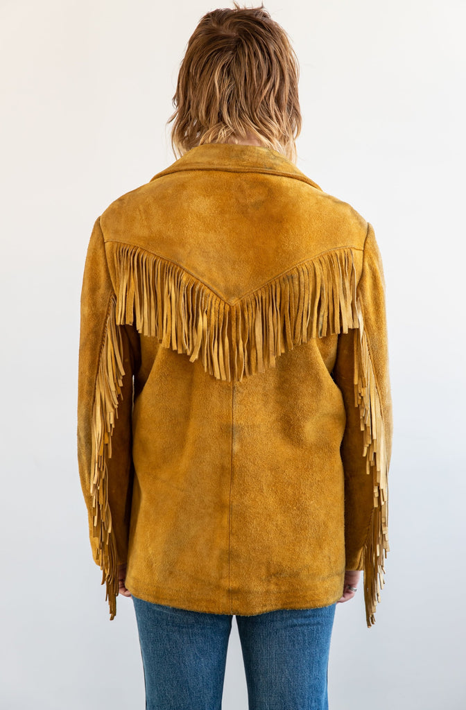 1970's Heavy Buck Skin Fringe Suede Jacket by Golden Rodeo