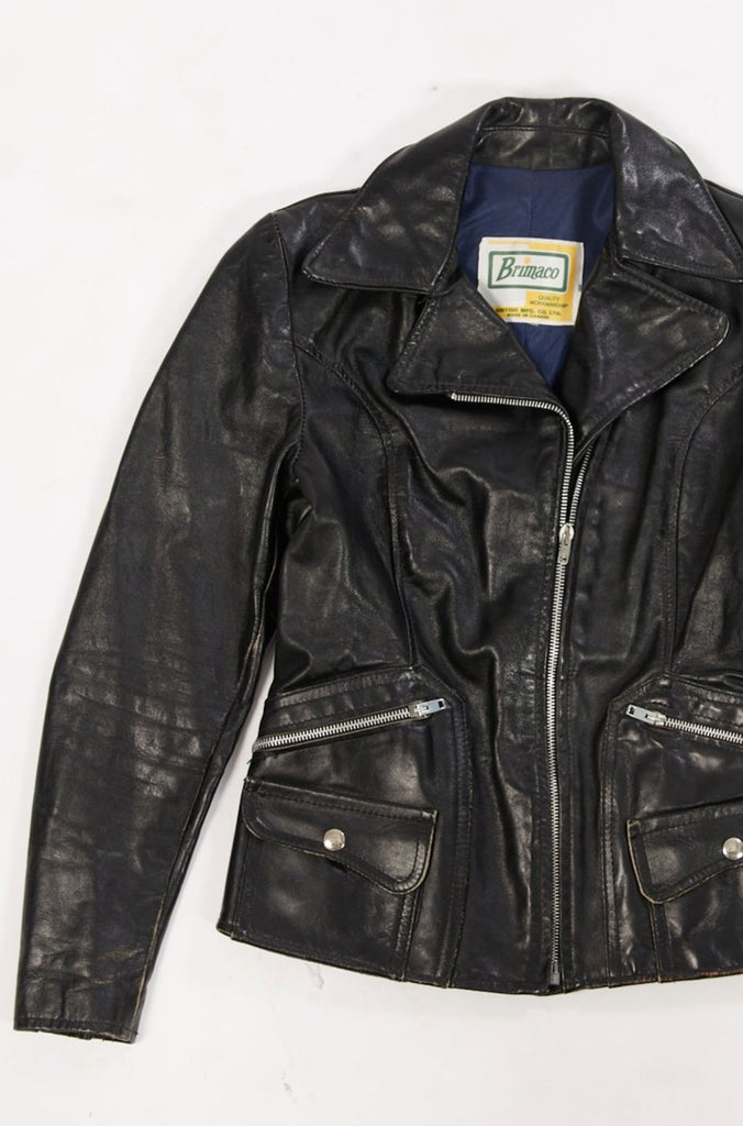 1970's Vintage Brimaco Leather Cafe racer Jacket| Acme Zippers| Vintage women's cafe racer| Black Moto jacket (women's extra small)