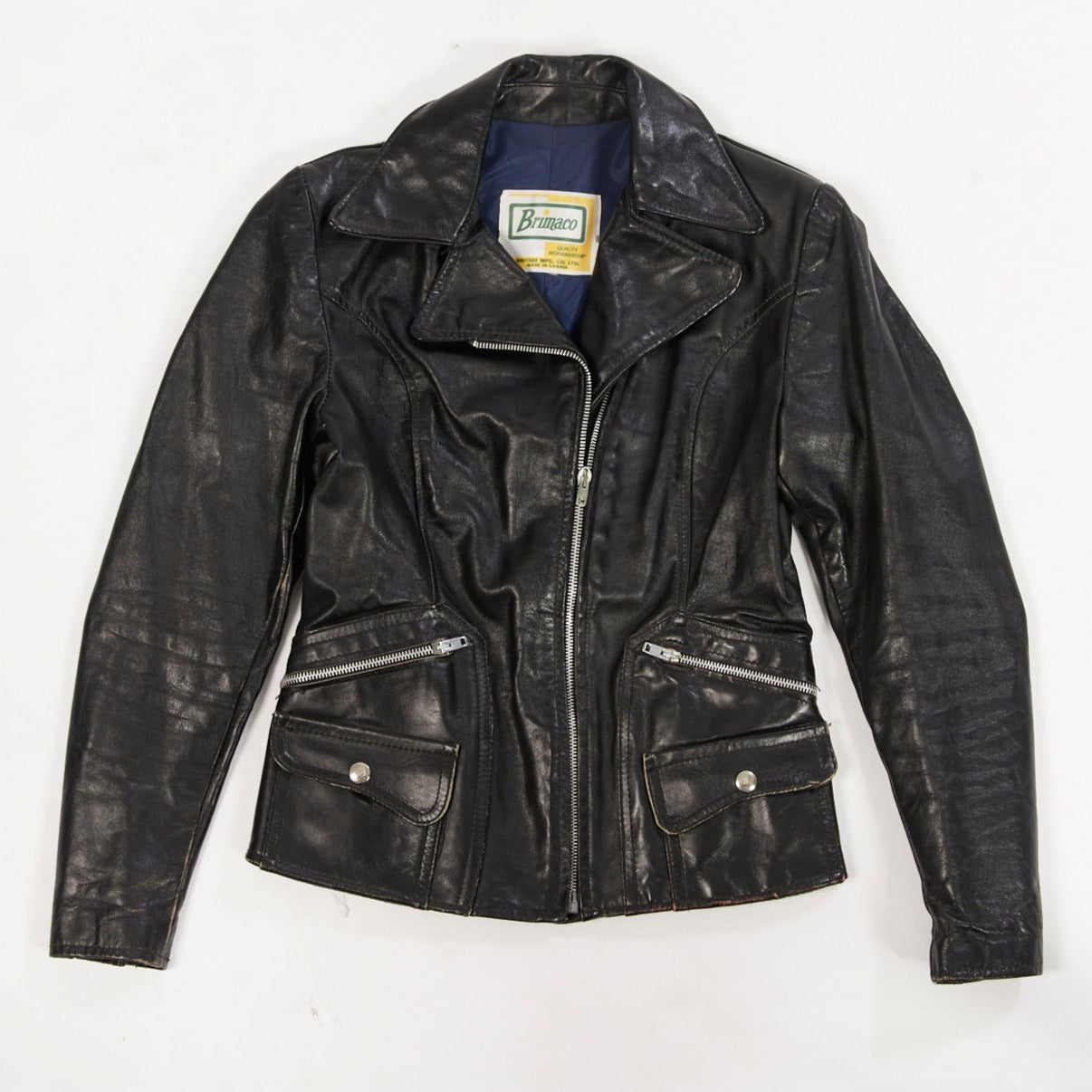1970's Vintage Brimaco Leather Cafe racer Jacket| Acme Zippers| Vintage  women's cafe racer| Black Moto jacket (women's extra small)