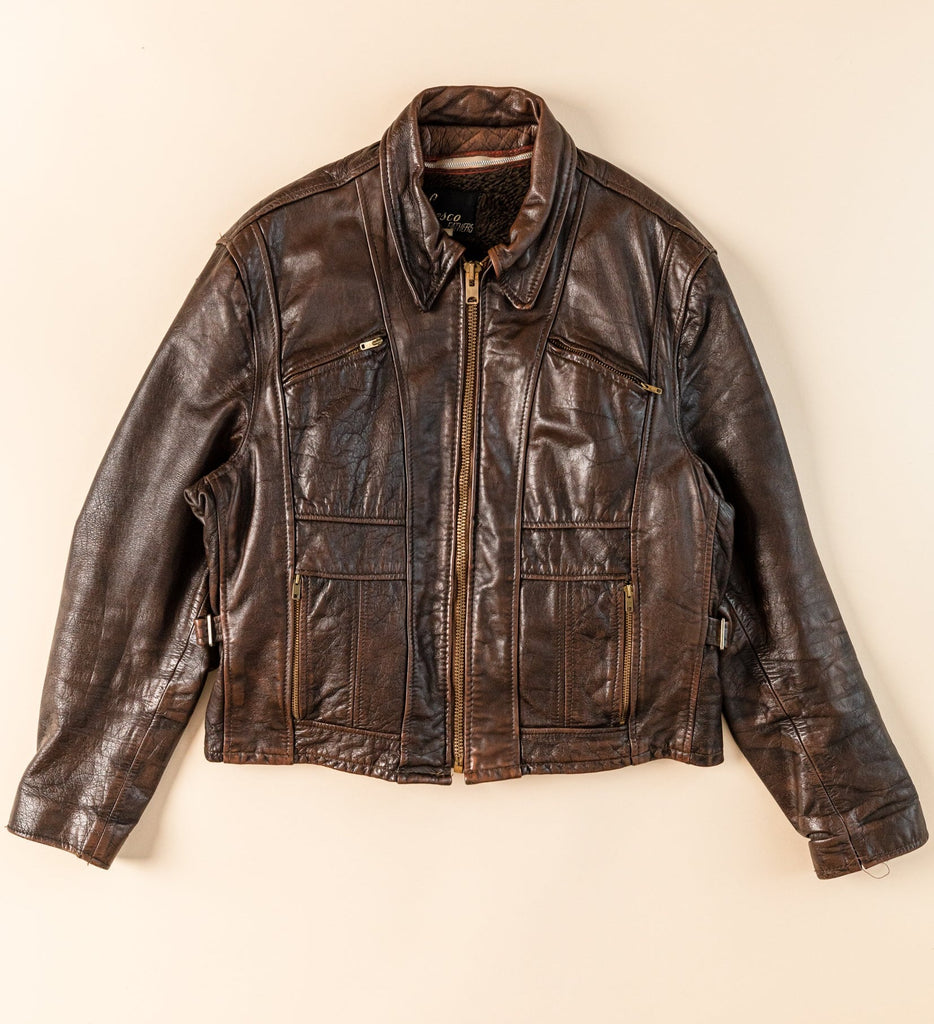 1970's Vintage Lesco Leathers Jacket  Brown Moto Leather Jacket Dagger Collar Rocker Jacket Lined Leather Jacket (men's 46)