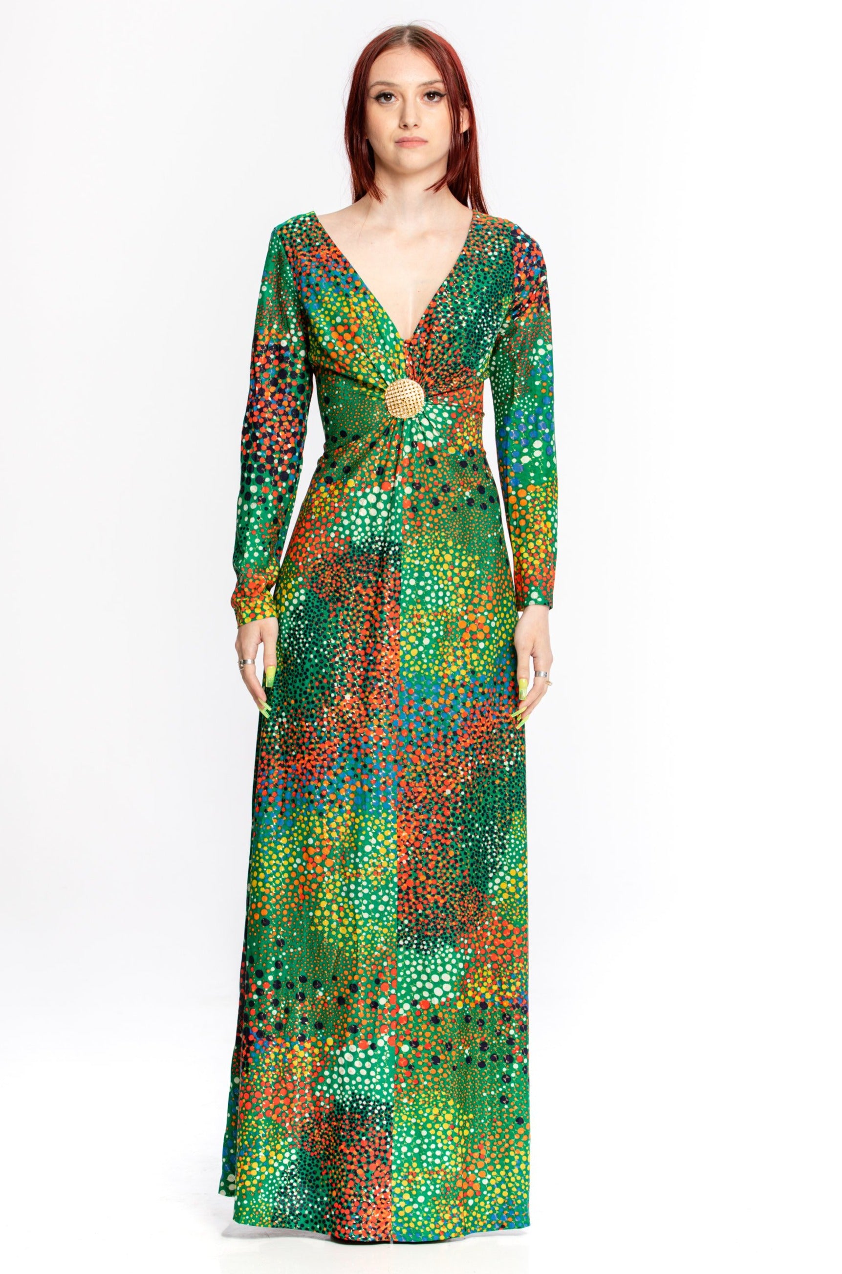 1970's Vintage Psychedelic Maxi Dress Vintage V-neck Evening Gown Meta Widow's Blow 1970's Vintage Psychedelic Maxi Dress Vintage V-neck Evening Gown Meta Widow's Blow