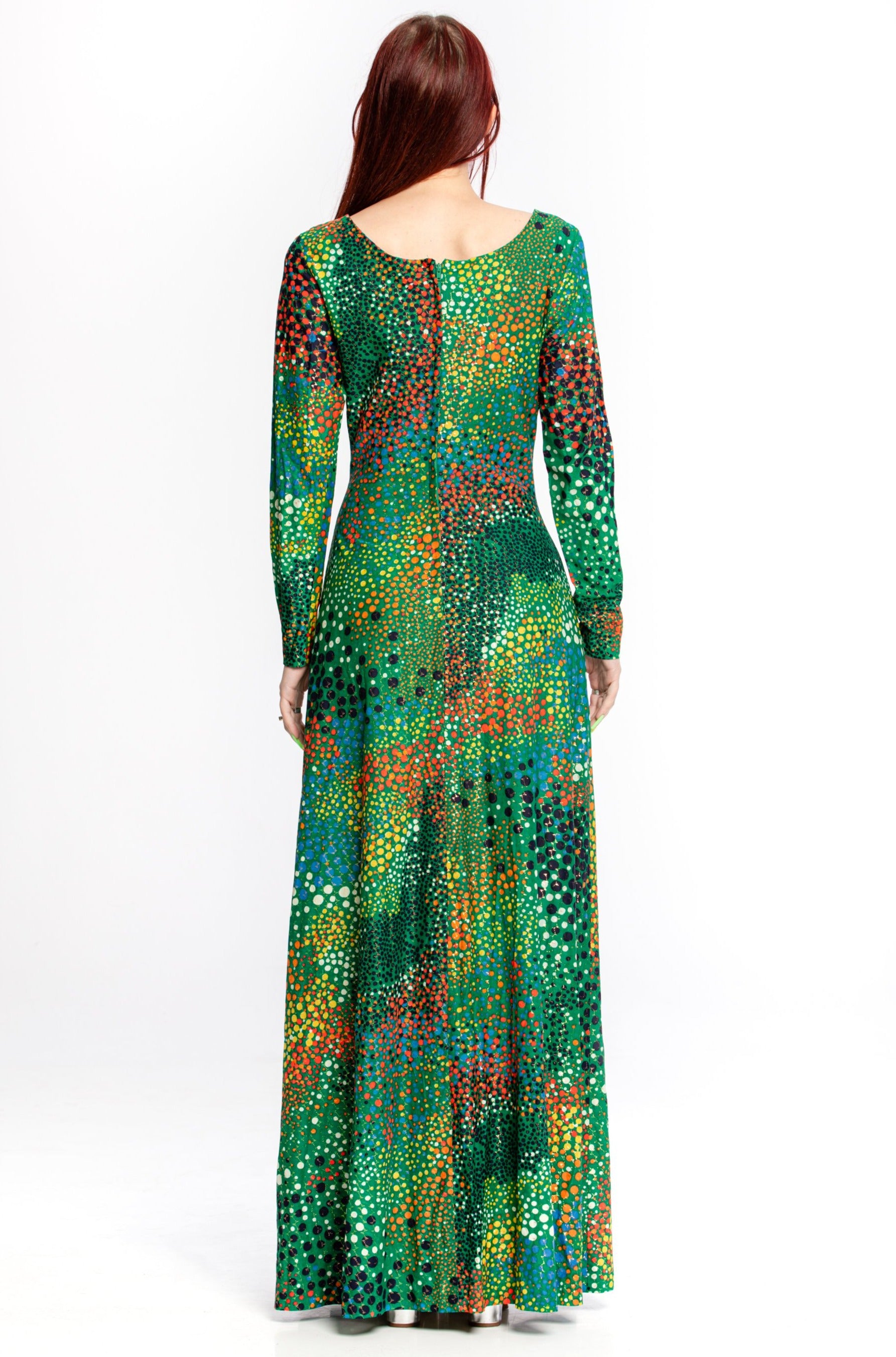 1970's Vintage Psychedelic Maxi Dress Vintage V-neck Evening Gown Meta Widow's Blow 1970's Vintage Psychedelic Maxi Dress Vintage V-neck Evening Gown Meta Widow's Blow