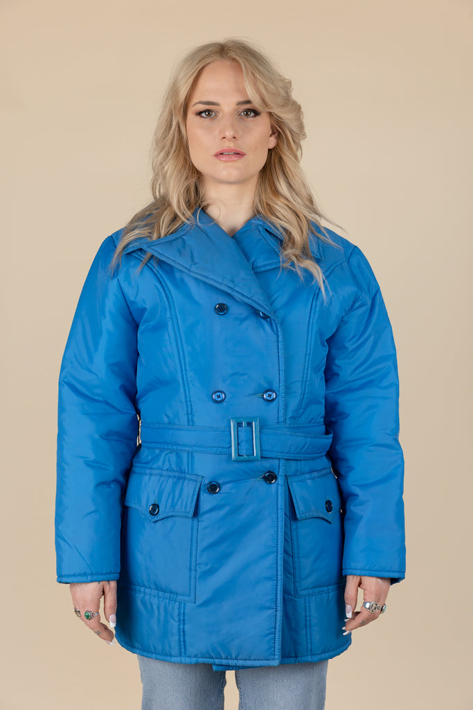 1970's Vintage Ski Puffer Jacket | By Milano| Electric Blue Puffer Jacket| Blue ski Trench Jacket| Winter Trench Coat|  (Men's Medium)
