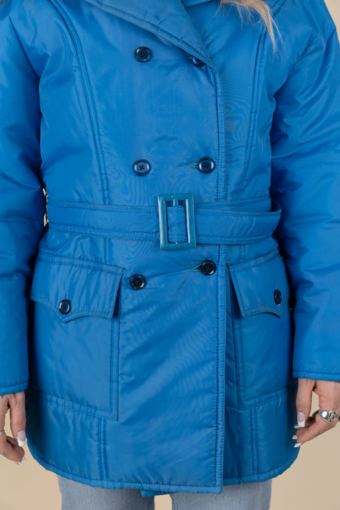 1970's Vintage Ski Puffer Jacket | By Milano| Electric Blue Puffer Jacket| Blue ski Trench Jacket| Winter Trench Coat|  (Men's Medium)