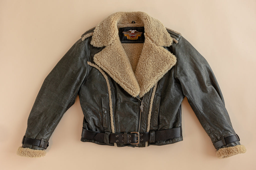 1980's Harley-Davidson Shearling Jacket| Leather aviator Jacket| Special Edition + Very Rare| Harley Leather Jacket  (women's medium)