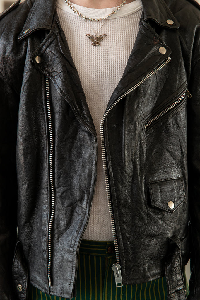 1980's Classic Black Leather Perfecto Jacket By Mirage