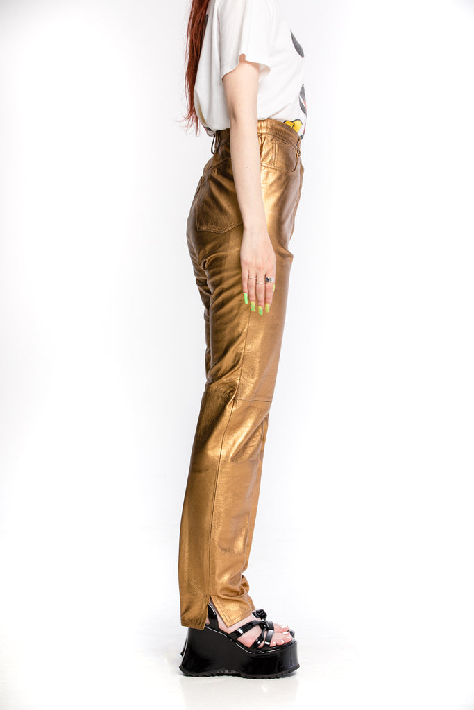 1980's Vintage Gold Leather Pants by Begedor Italia made in Italy (women's 26)