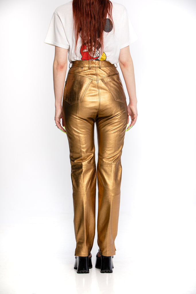 1980's Vintage Gold Leather Pants by Begedor Italia made in Italy (women's 26)