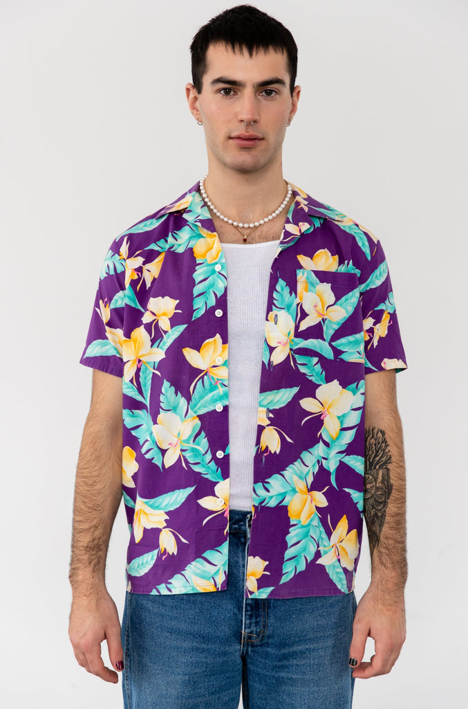 Vintage Hawaiian Shirt| 1980's Vintage Tropical Cotton Shirt | Vacation Shirt| Tiki Shirt| Tropical Rockabilly Shirt (Men's Medium)