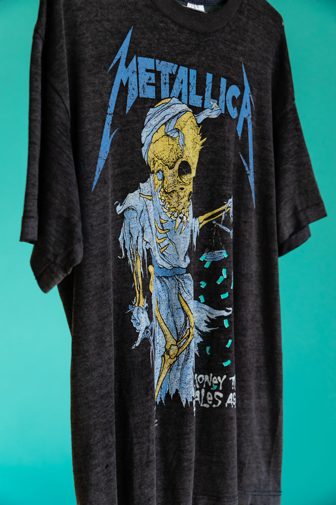 Vintage Paper Thin 1989 Metallica ''Their Money Tips Her Scales''  T-shirt
