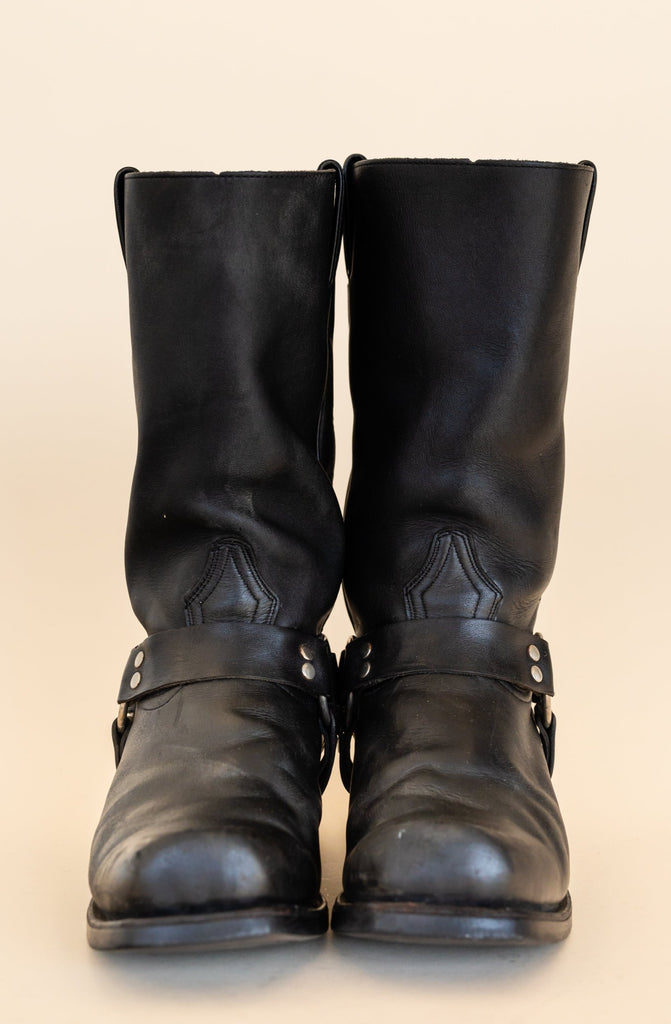 1990's Boulet Black Leather Harness Boots (men's 7.5)