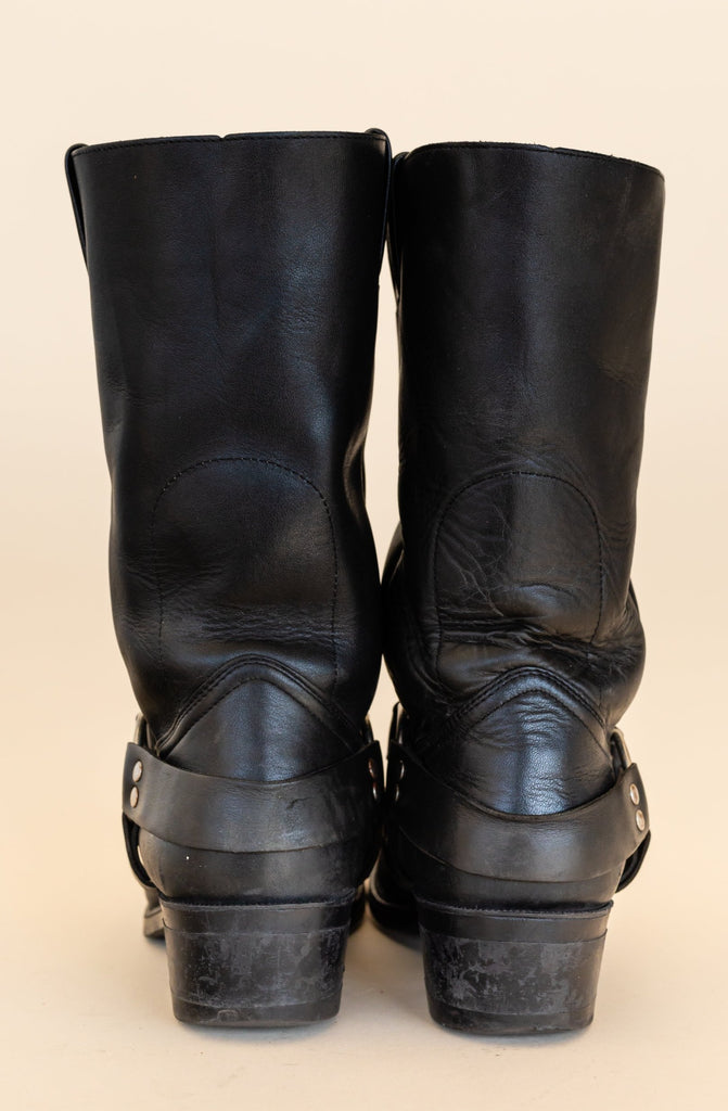 1990's Boulet Black Leather Harness Boots (men's 7.5)