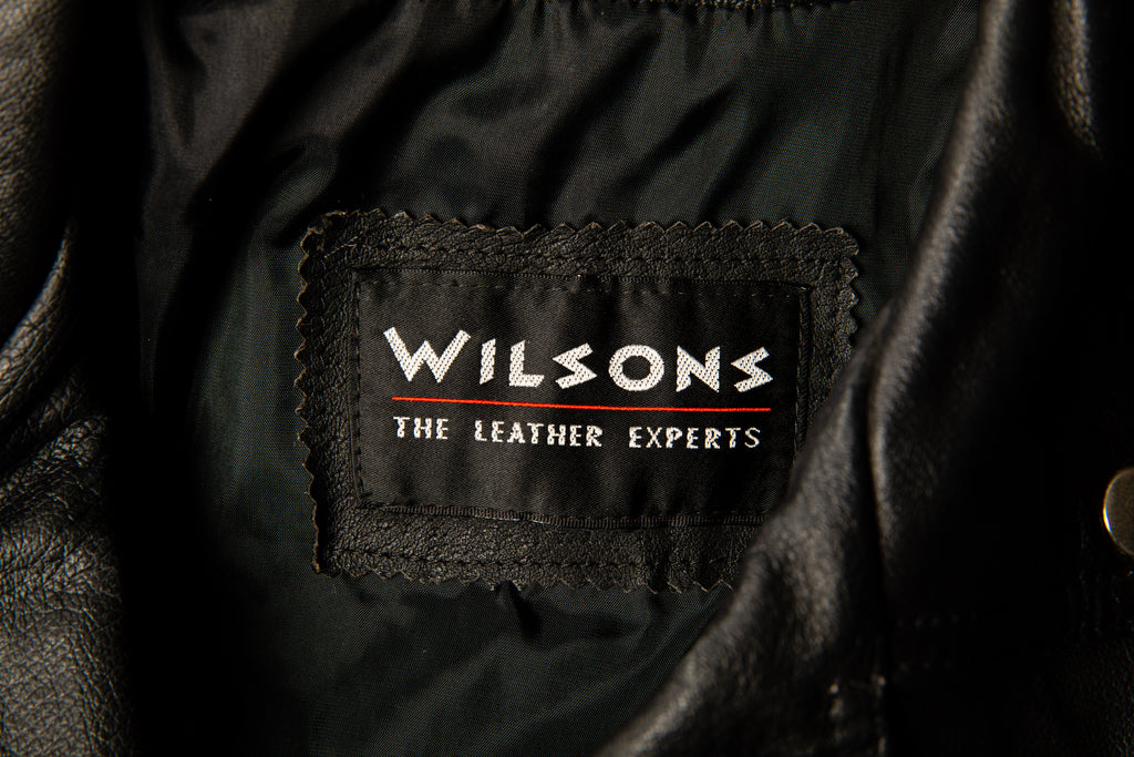 1990's Cropped Classic Black Leather Perfecto Motorcycle Jacket By Wilson's Leather