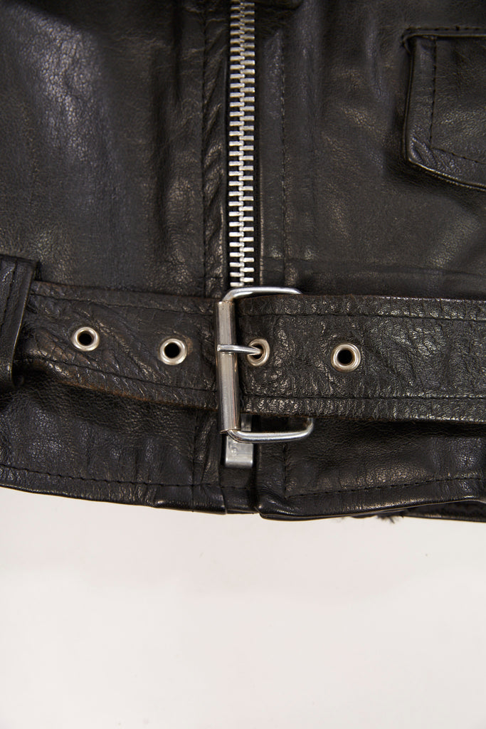 1990's Vintage First Genuine Leather Moto Jacket| Black Leather Jacket Perfecto| Classic Black Moto Jacket (Men's Extra Large or Size 48)