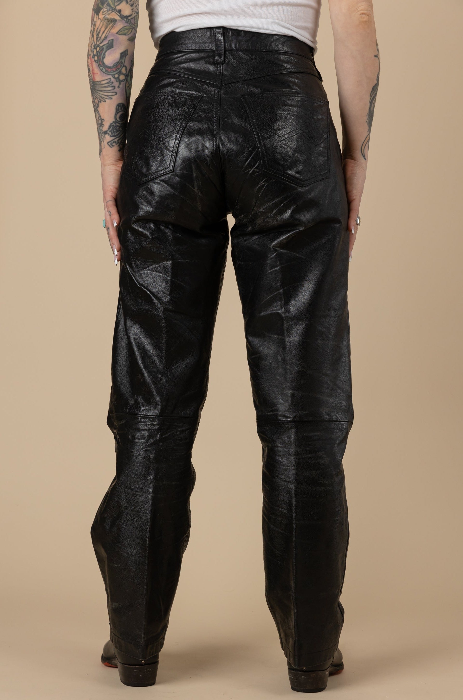 Vintage Leather Harley Davidson Flame Black Size 4 Pants Genuine