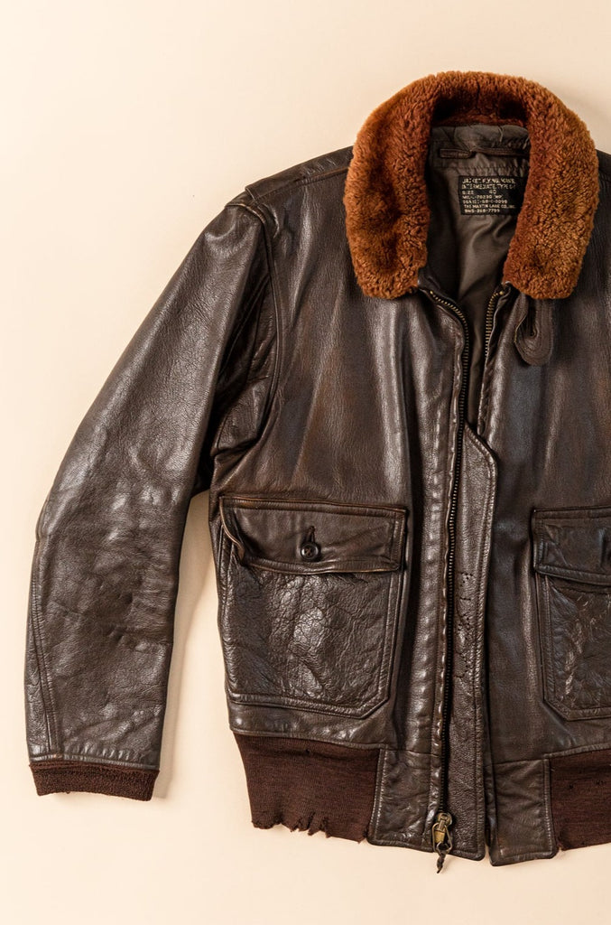 Vintage 1960's Leather Brown Aviator Jacket |Shearling Collar | USN 1968's Jacket, Flying, Man's, Type G-1, The Martin Lane, (Size 40)