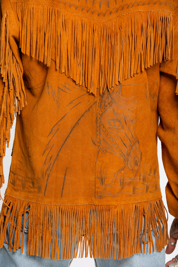 Vintage Fringed Suede Jacket Burnished Western Design (Men's Small - Medium)