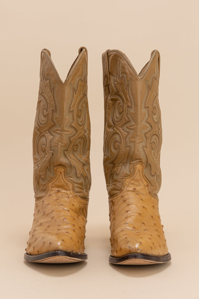 J chisholm Western boots  Ostrich cowboy boots beige Leather Boots  Vintage Cowboy Boots Pull on Boots  Vintage Ostrich Boots 10.5 D