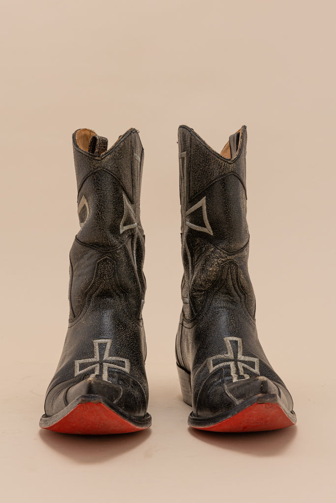 The Old Gringo Women L240-2 Camelot Black Leather Cross Motif Cowboy Boot 7.5B.
