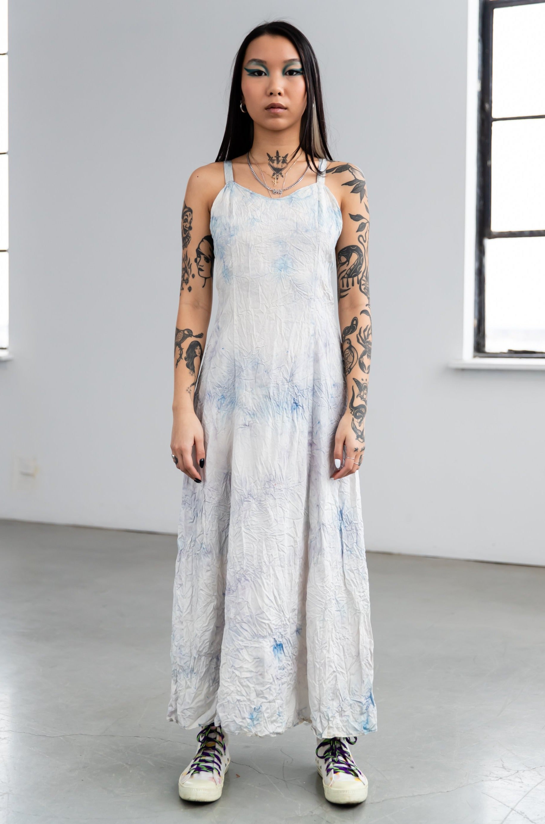 Vintage 1940's Blue Marble tie dye Slip Maxi Dress | Hand dyed on vintage (women's XS) Widow's Blow Vintage 1940's Blue Marble tie dye Slip Maxi Dress | Hand dyed on vintage (women's XS) Widow's Blow