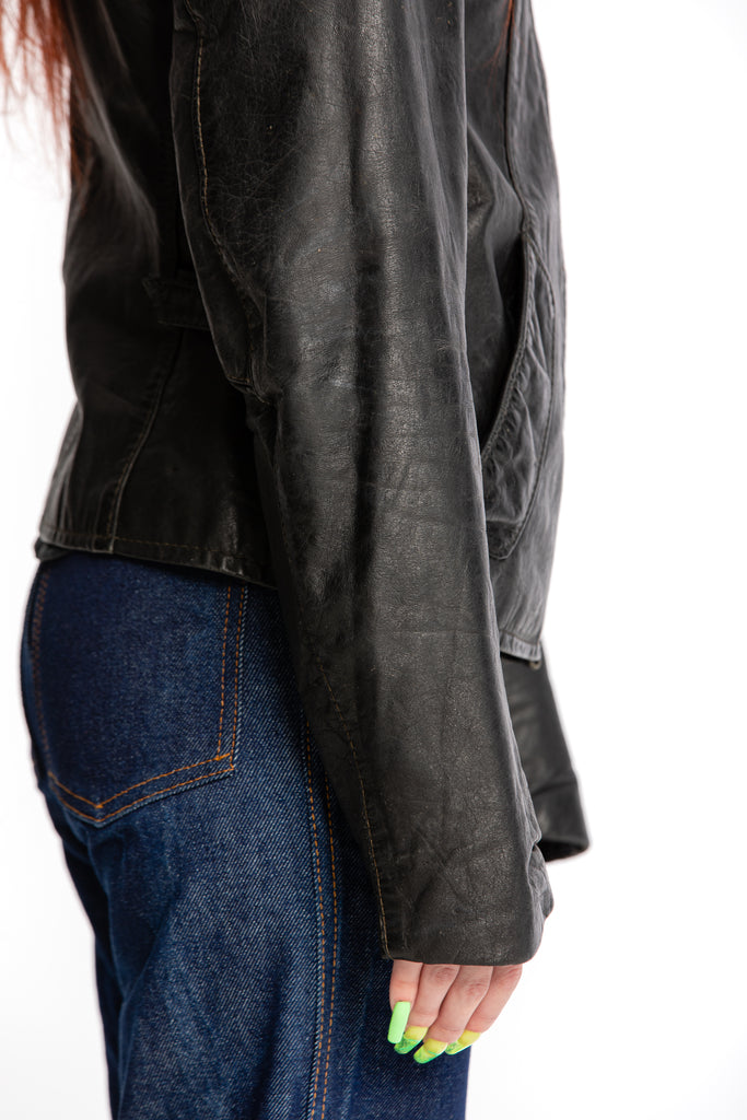 Vintage 1960's-70's Leather Jacket with Dagger Collar | Biker Leather Jacket (women's 36)