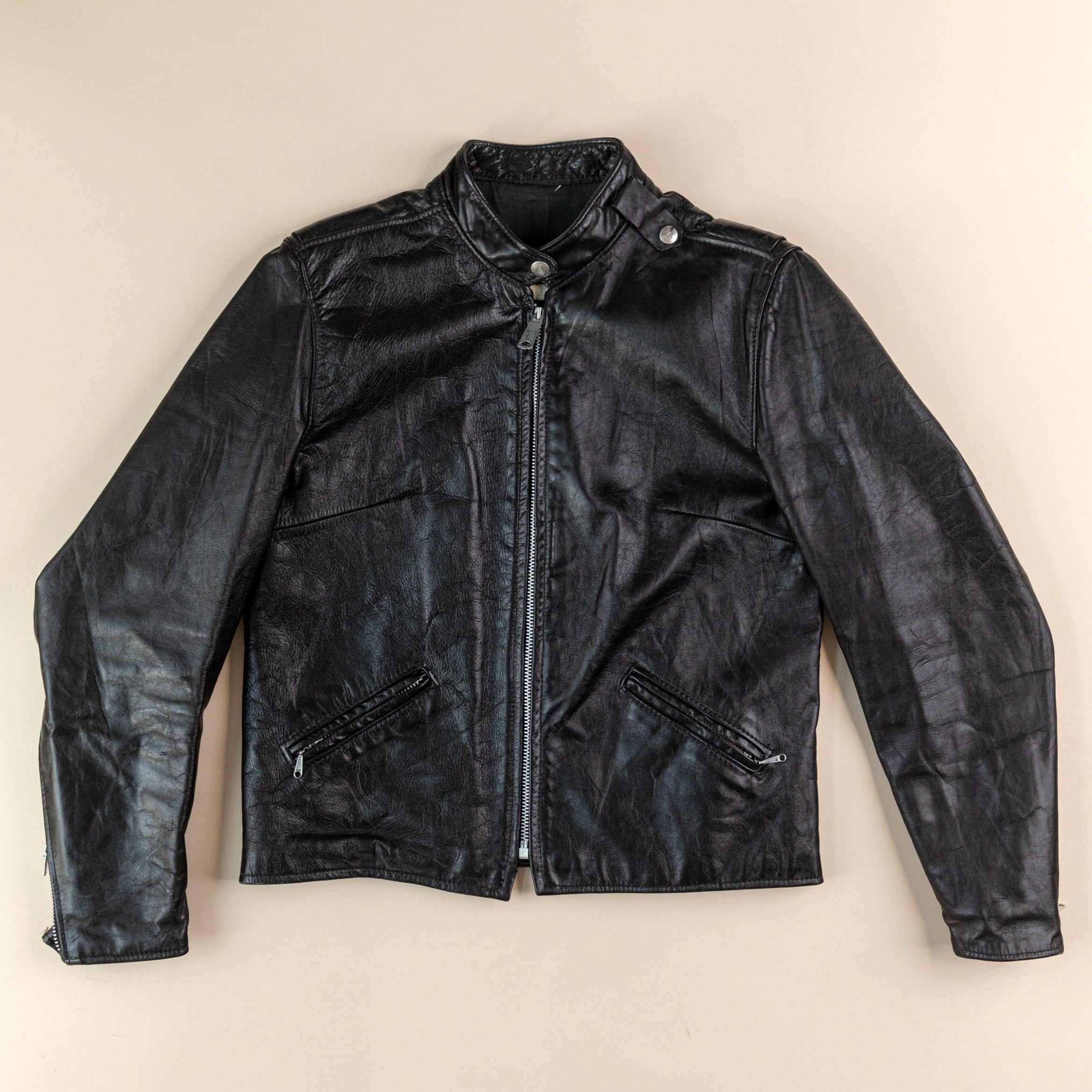 Vintage 1960's Brooks Leather Cafe Racer Jacket Black Biker