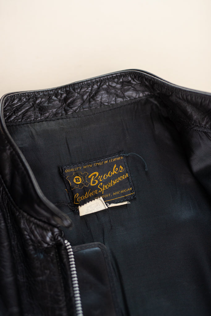 Vintage 1960's Brooks Leather Cafe Racer Jacket | Black Biker Leather Jacket | Vintage leather Moto Jacket (Men's Small)