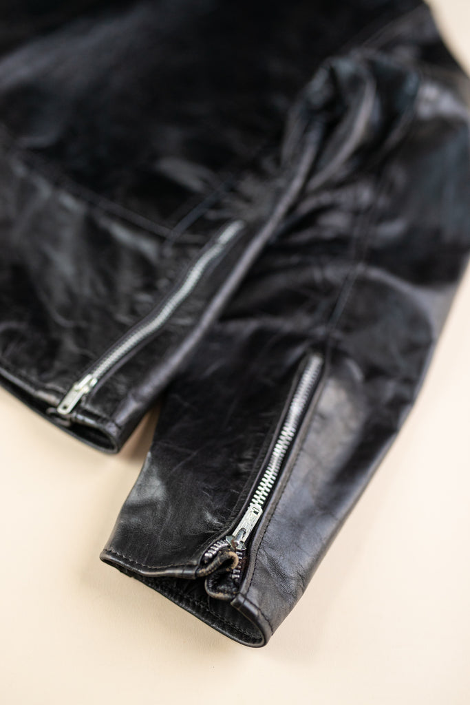 Vintage 1960's Brooks Leather Cafe Racer Jacket | Black Biker Leather Jacket | Vintage leather Moto Jacket (Men's Small)