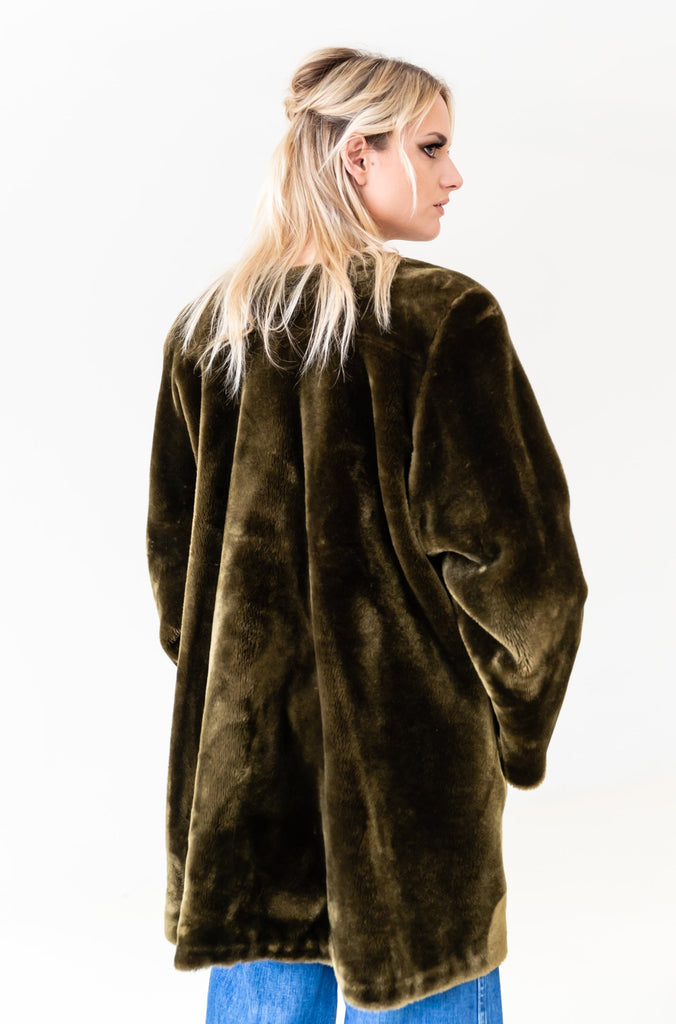 Vintage 1970's ''Fur'' Coat | Dark Green Fur Jacket | Vegan Fur Coat|  Made In Canada by INA ** Faux Fur** (women's large)