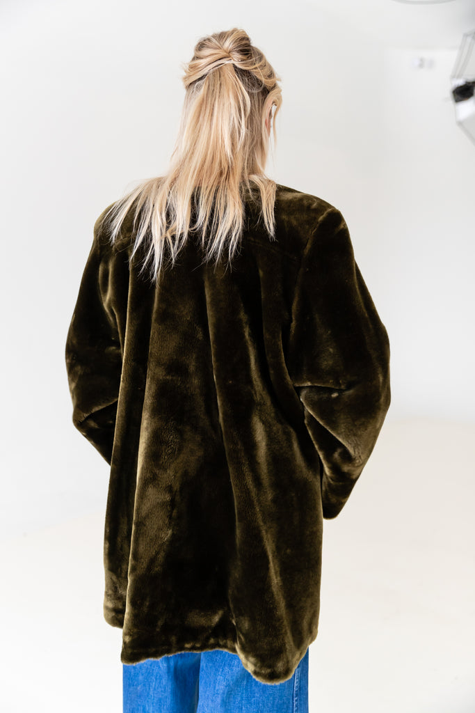 Vintage 1970's ''Fur'' Coat | Dark Green Fur Jacket | Vegan Fur Coat|  Made In Canada by INA ** Faux Fur** (women's large)