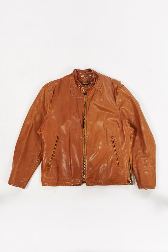 Vintage 1960's Leather Brown Cafe Racer Jacket (Men's Medium)