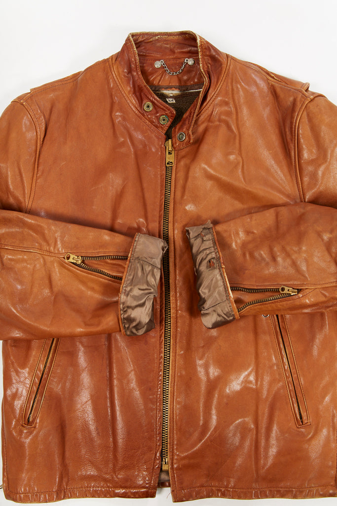 Vintage 1960's Leather Brown Cafe Racer Jacket (Men's Medium)