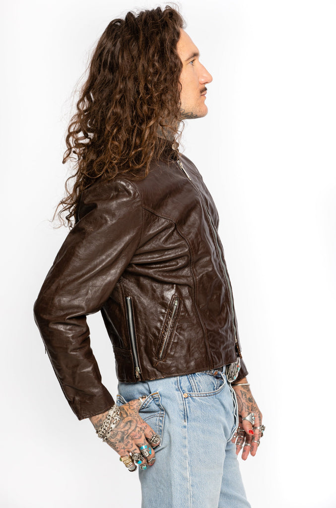 Vintage 1960's brown leather cafe racer  C&C Zipper  Vintage Moto Jacket Chain Zipper Buco Style Biker Jacket (women's Medium)